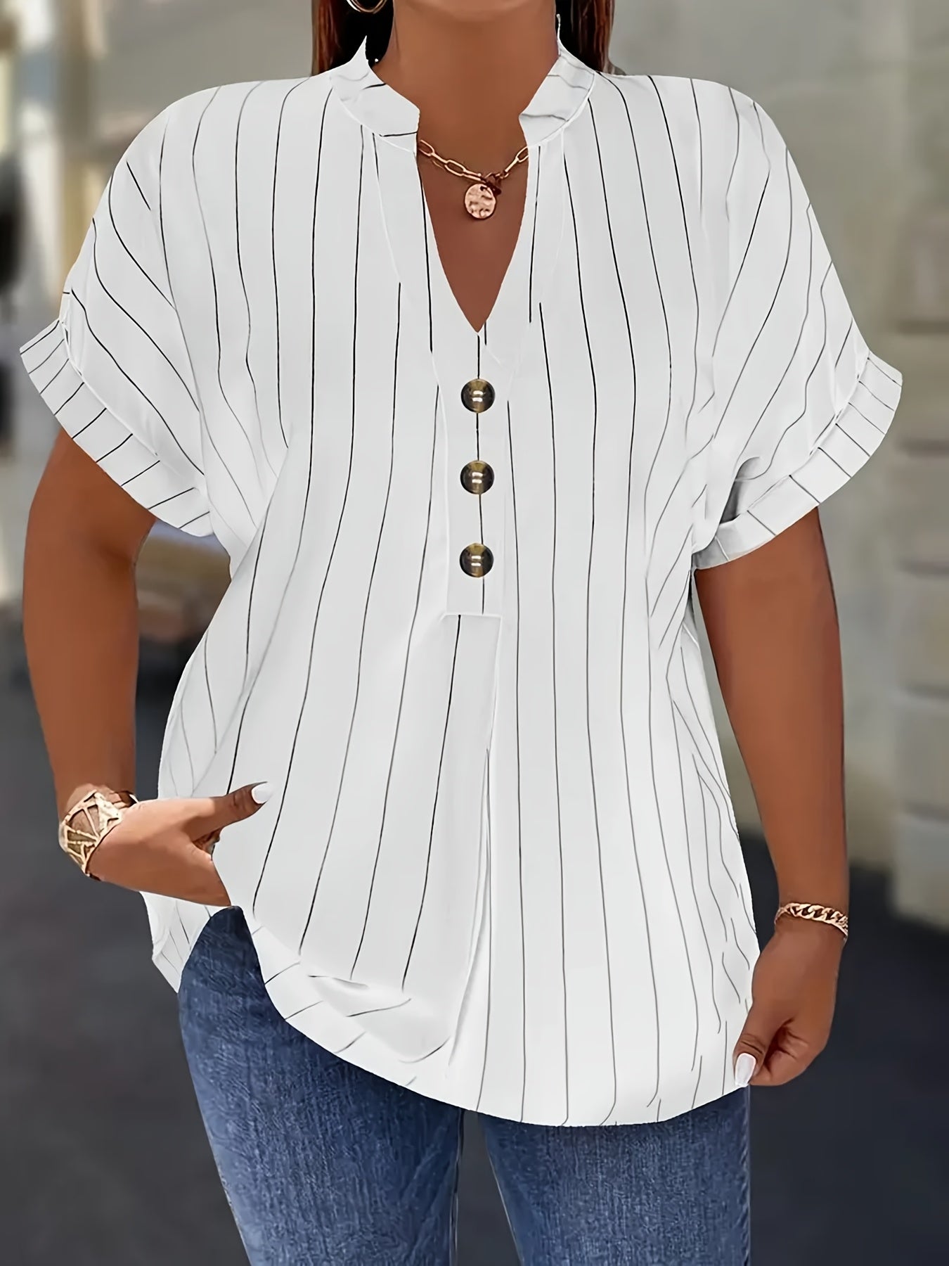 Aria – Striped Button Blouse
