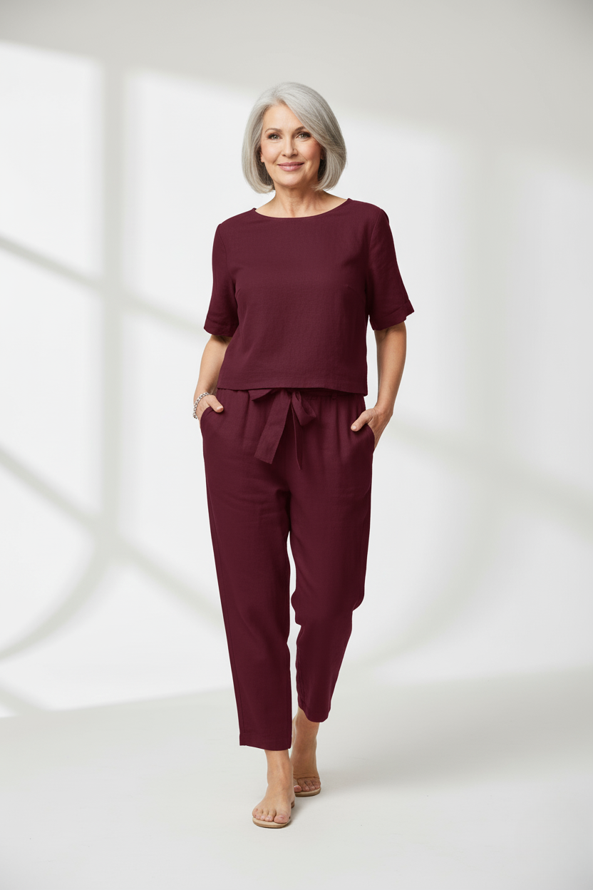 Susan - Cotton-Linen Blend Monochrome Two-Piece Set