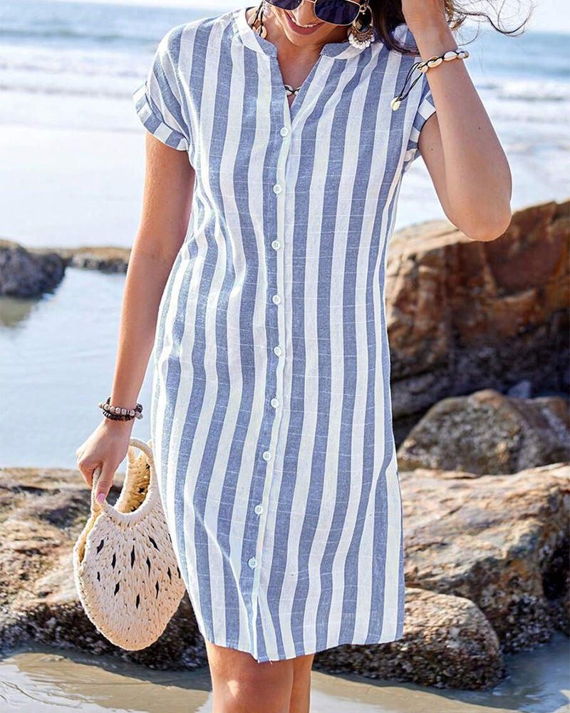 Eveline – Elegant Striped Shirt Dress