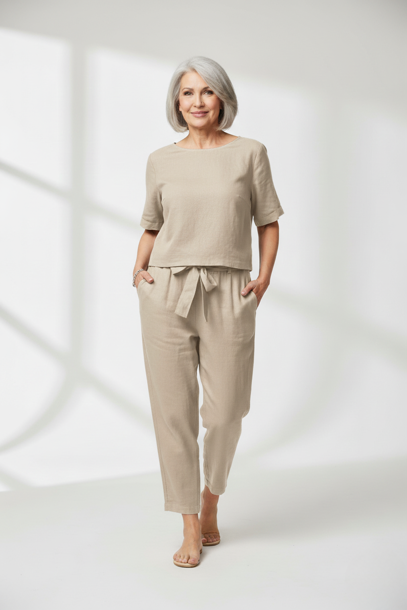 Susan - Cotton-Linen Blend Monochrome Two-Piece Set