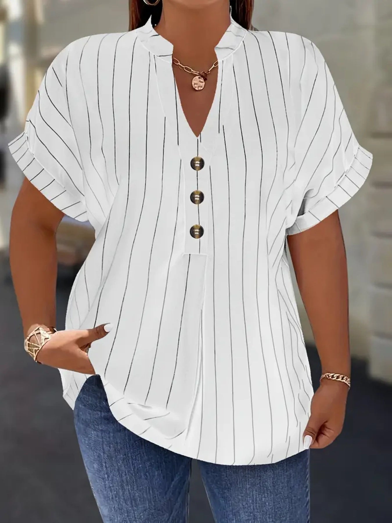 Aria – Striped Button Blouse