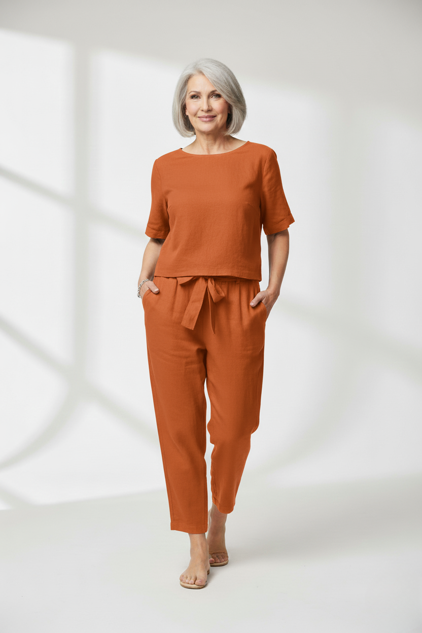 Susan - Cotton-Linen Blend Monochrome Two-Piece Set