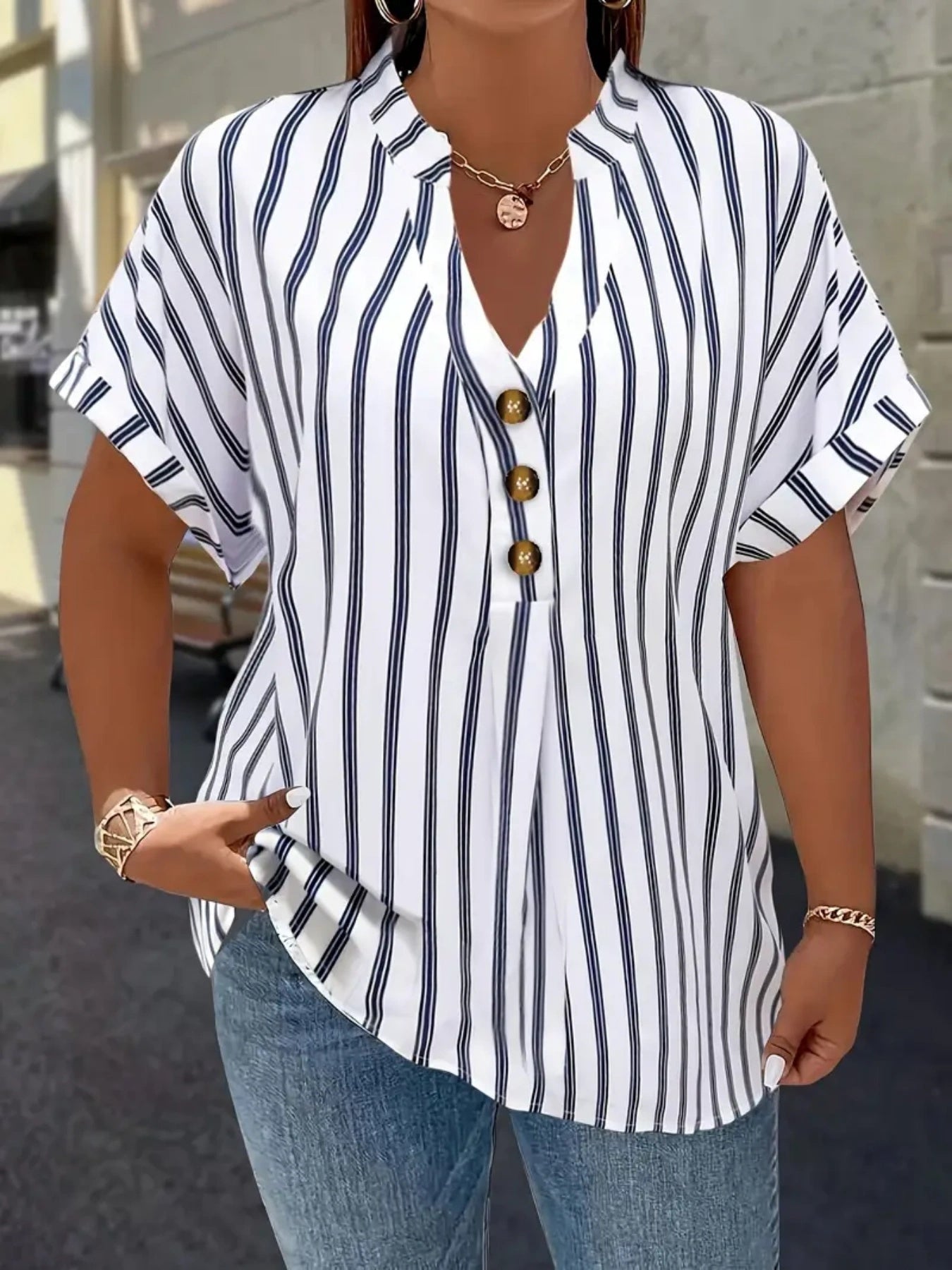 Aria – Striped Button Blouse