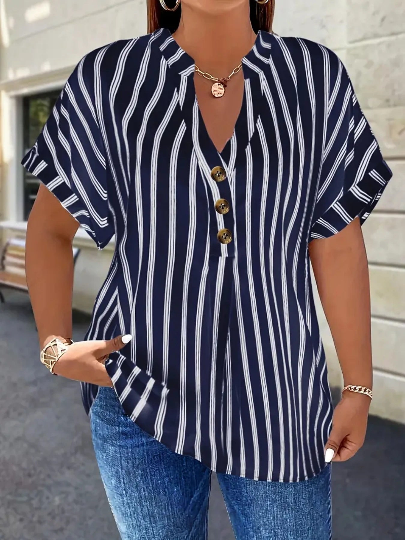 Aria – Striped Button Blouse