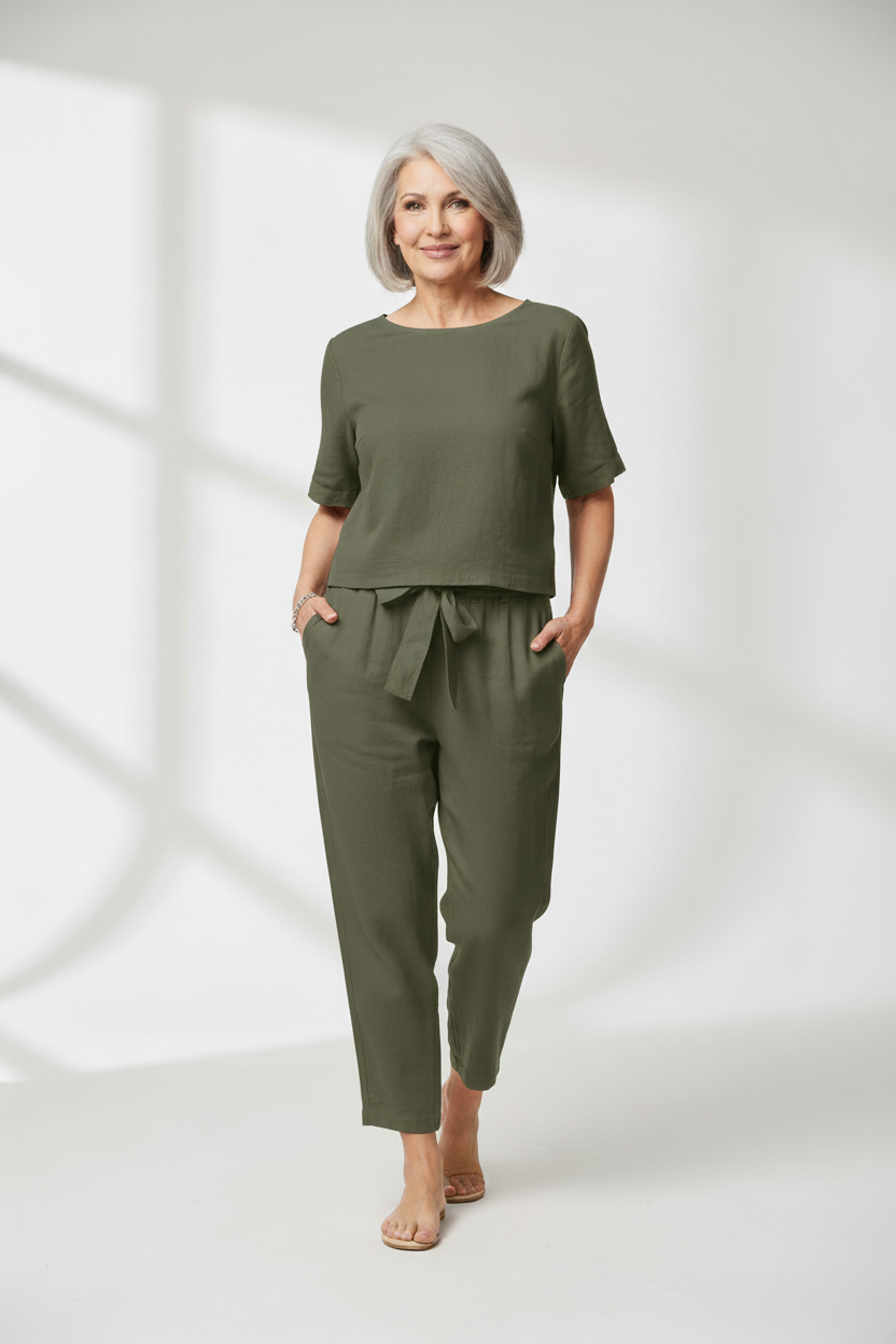 Susan - Cotton-Linen Blend Monochrome Two-Piece Set