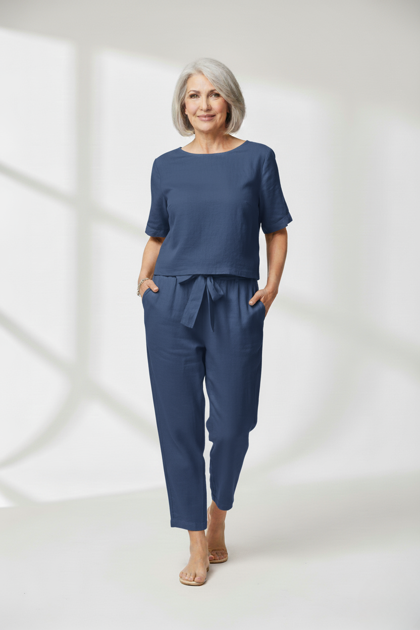 Susan - Cotton-Linen Blend Monochrome Two-Piece Set