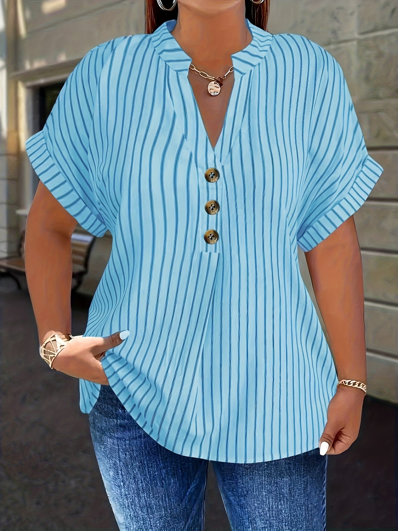 Aria – Striped Button Blouse