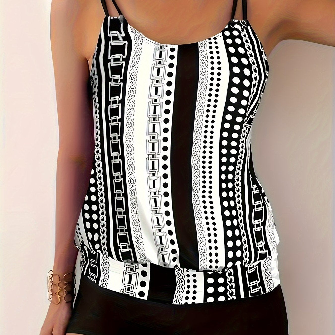 Agnes – Striped Ruffle Tankini Set