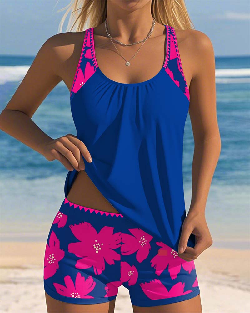 Iris - U-Neck Sleeveless Printed Tankini