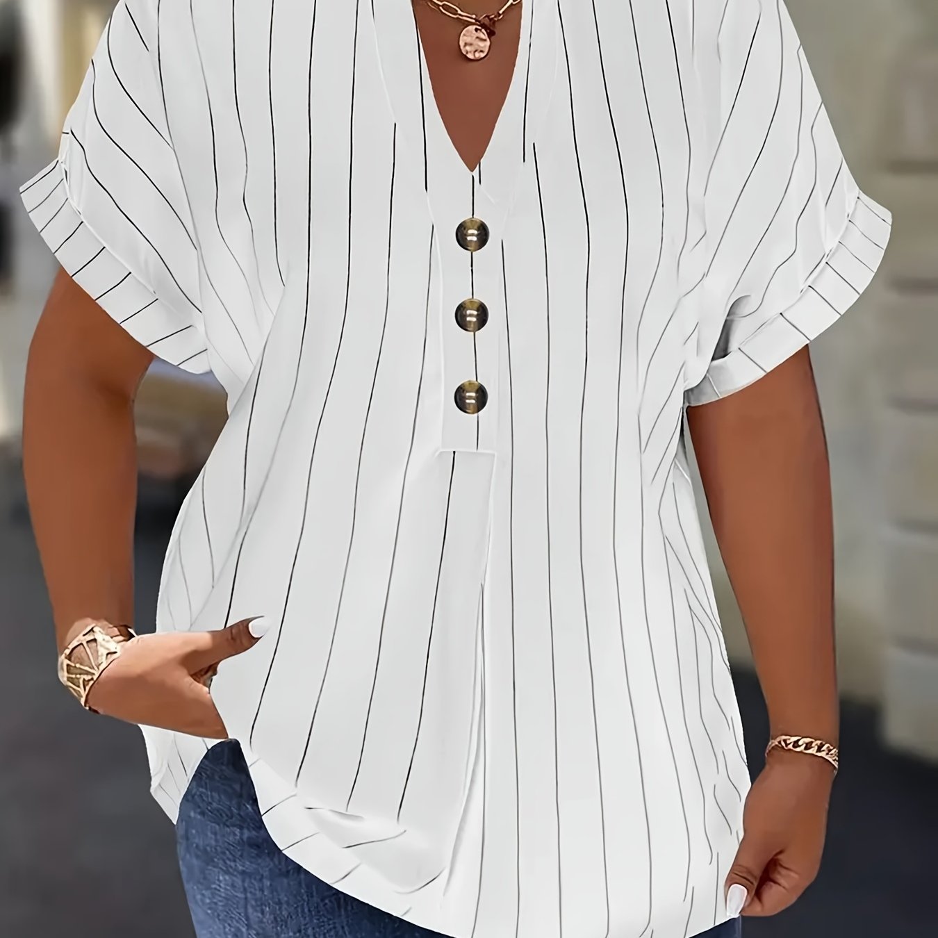 Aria – Striped Button Blouse