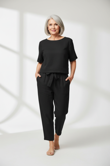 Susan - Cotton-Linen Blend Monochrome Two-Piece Set