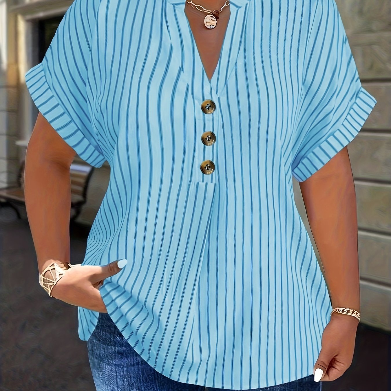 Aria – Striped Button Blouse